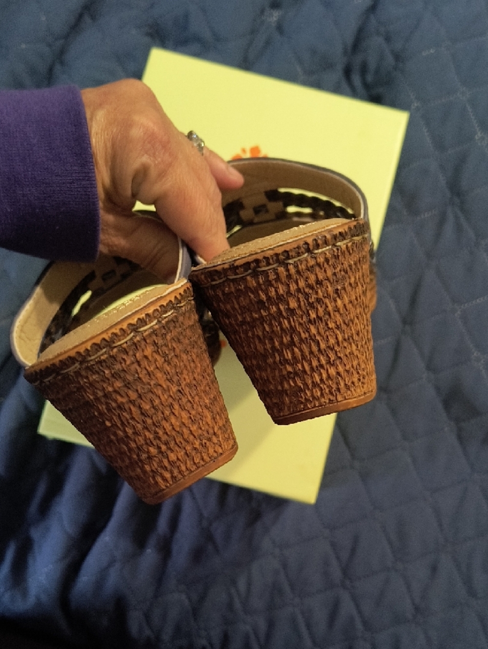 Payrizia Women's Brown and Blue Braided Wedge Sandals - Picture 6 of 8